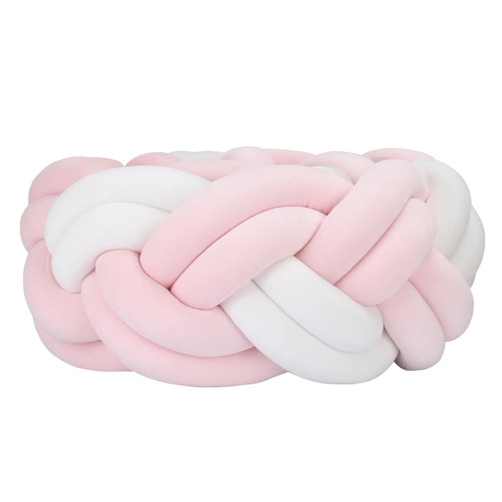 tour de lit bébé tressé-rose-blanc