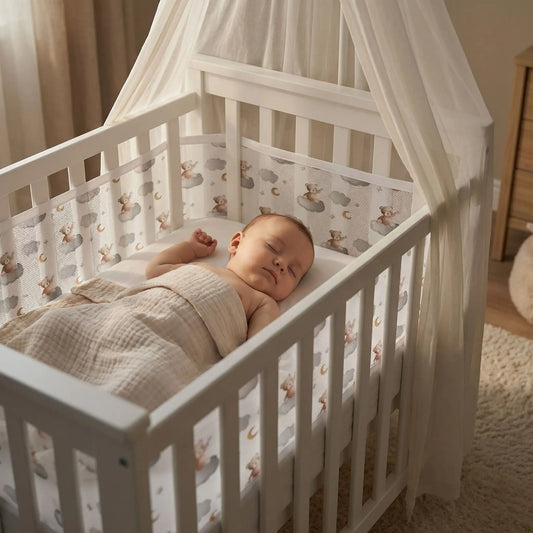 tour de lit ourson respirant enfant endormi dans berceau