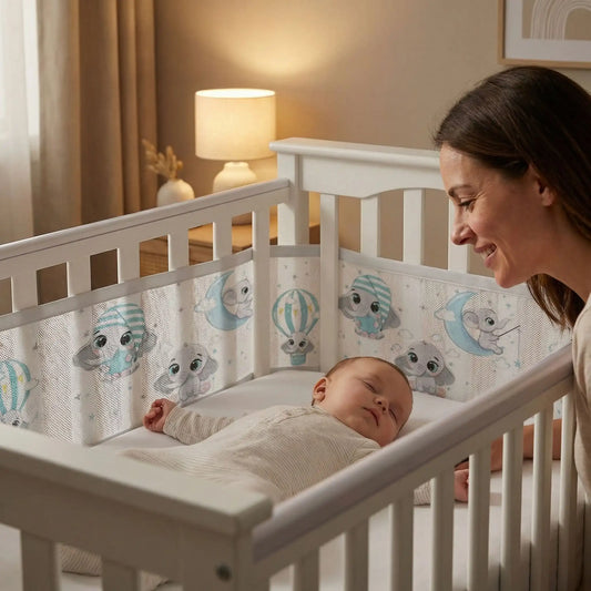 tour de lit respirant bébé éléphant maman souriante enfant endormi