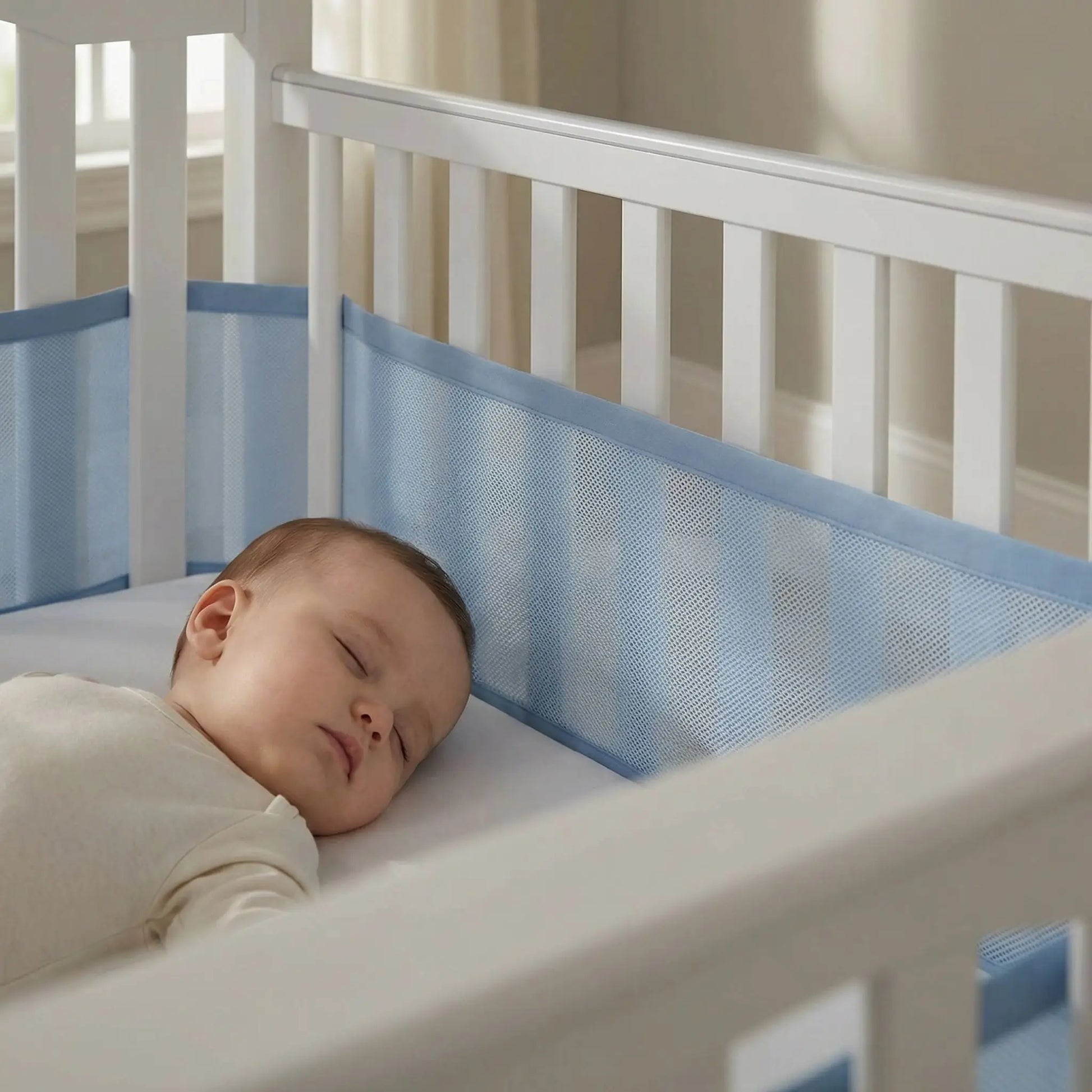 tour de lit respirant bleu enfant endormi berceau