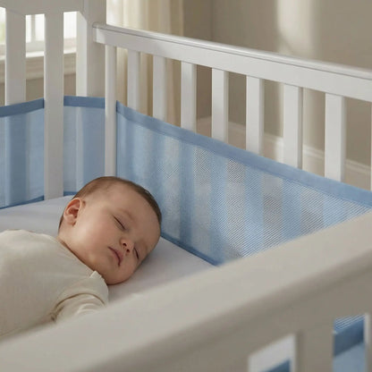 tour de lit respirant bleu enfant endormi berceau