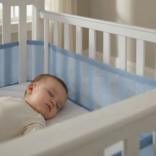 tour de lit respirant bleu enfant endormi berceau
