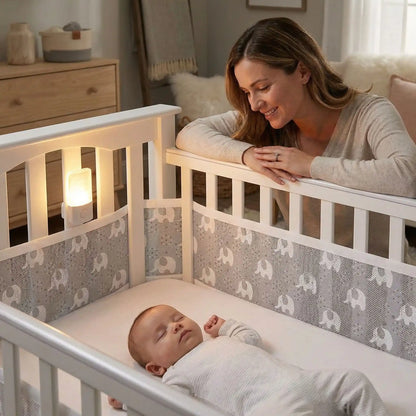 tour de lit respirant éléphant enfant endormi maman souriante