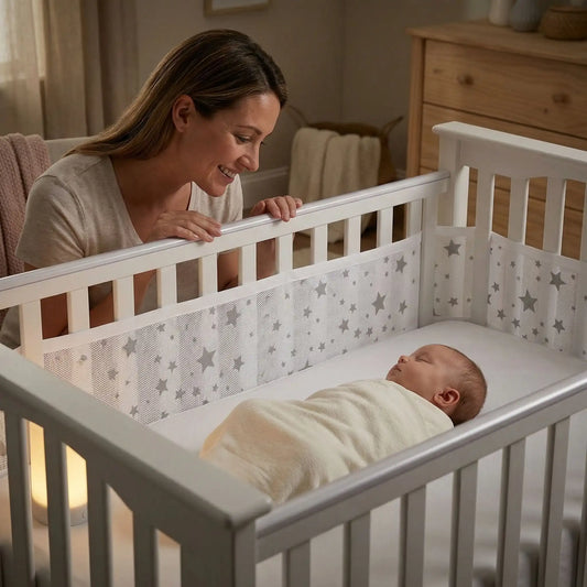 tour de lit respirant étoile blanc bébé endormi maman-souriante