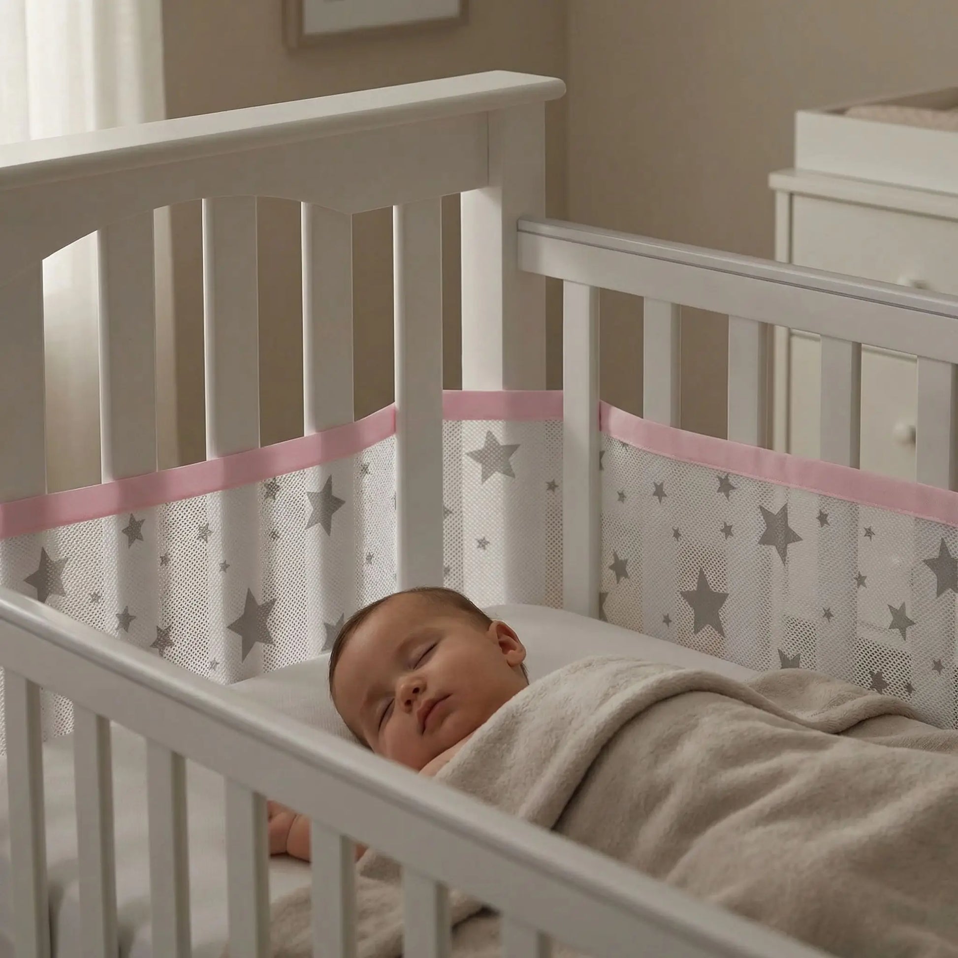 tour de lit respirant étoile rose bébé endormi