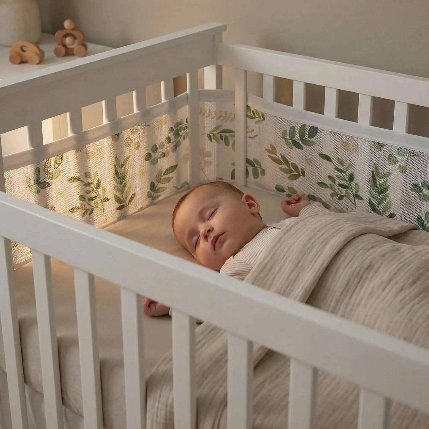 tour de lit respirant feuilles bébé endormi