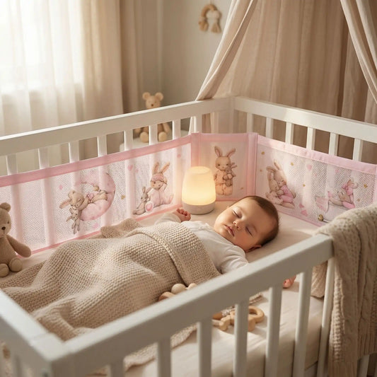 tour de lit respirant lapin bébé endormi dans berceau