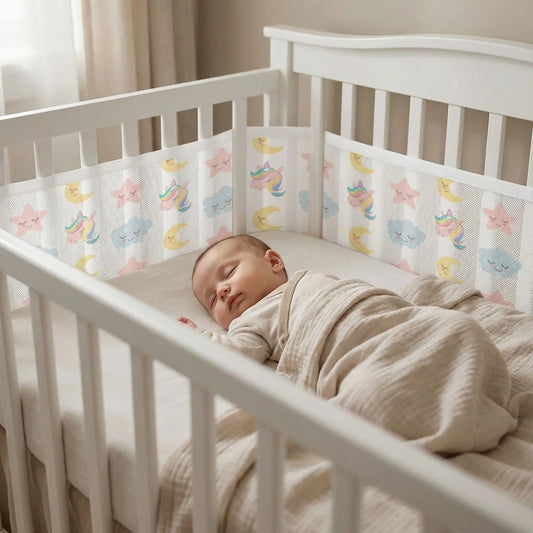 tour de lit respirant licorne bébé endormi dans berceau