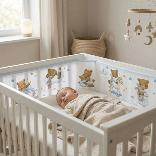 tour de lit respirant ours bébé endormi dans berceau