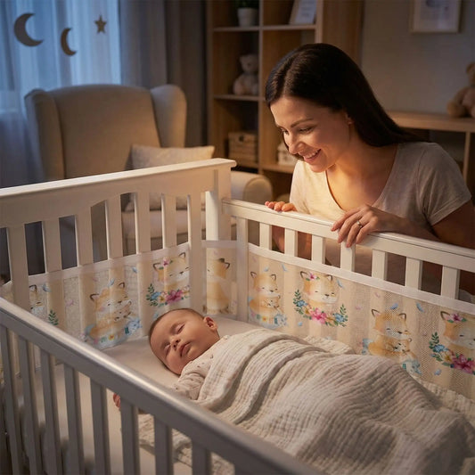 tour de lit respirant renard enfant endormi maman souriante