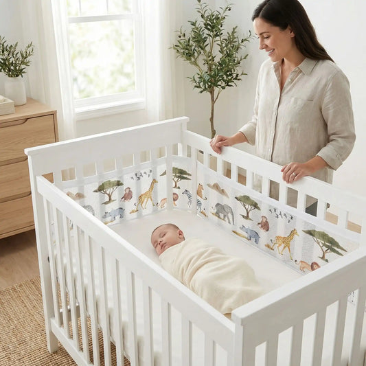 tour de lit respirant savana bébé endormi maman souriante