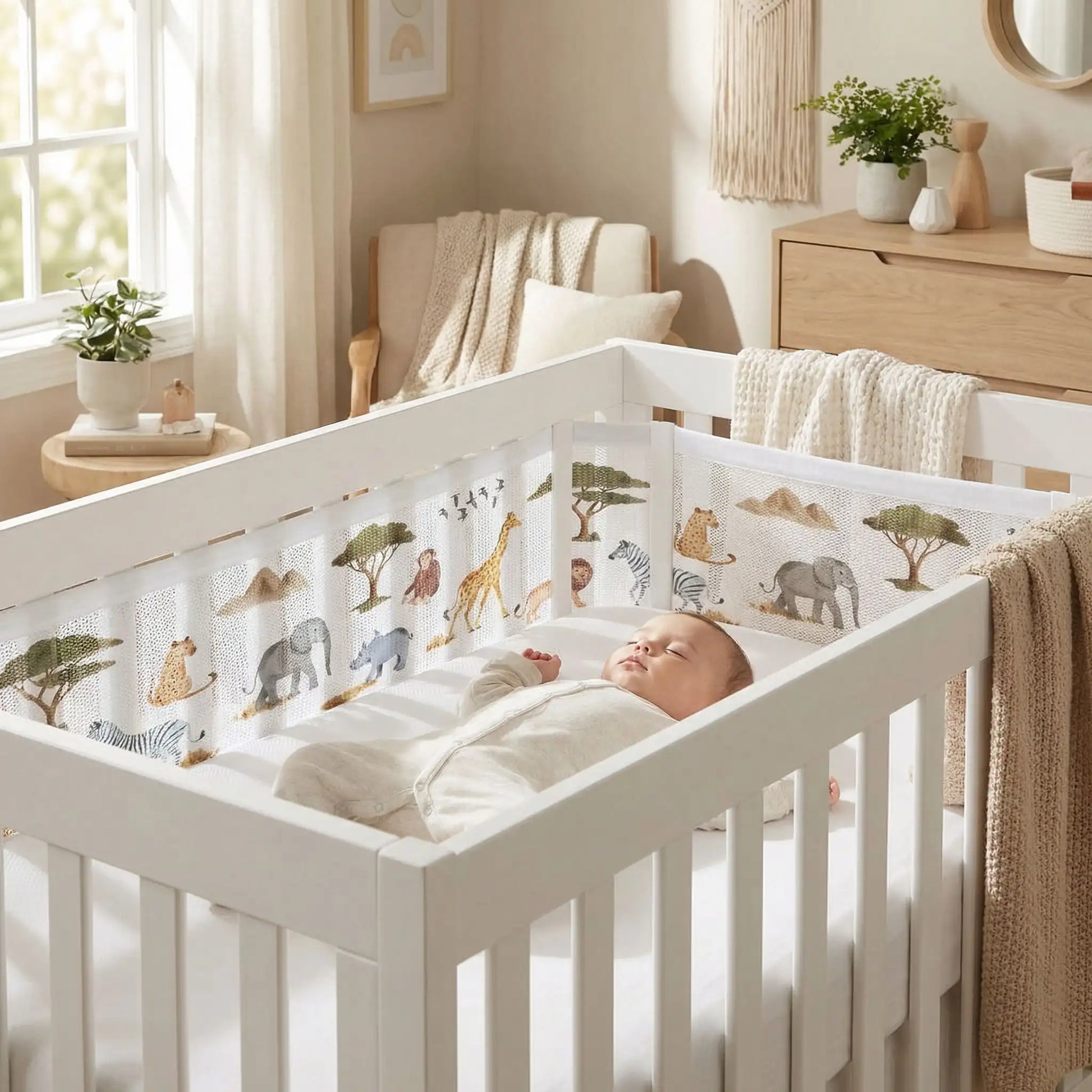 tour de lit respirant savana bébé endormi