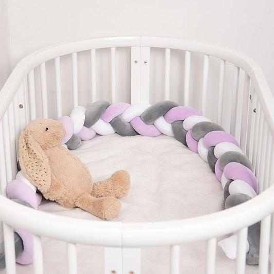 tour de lit tressé mauve blanc gris doux mignon