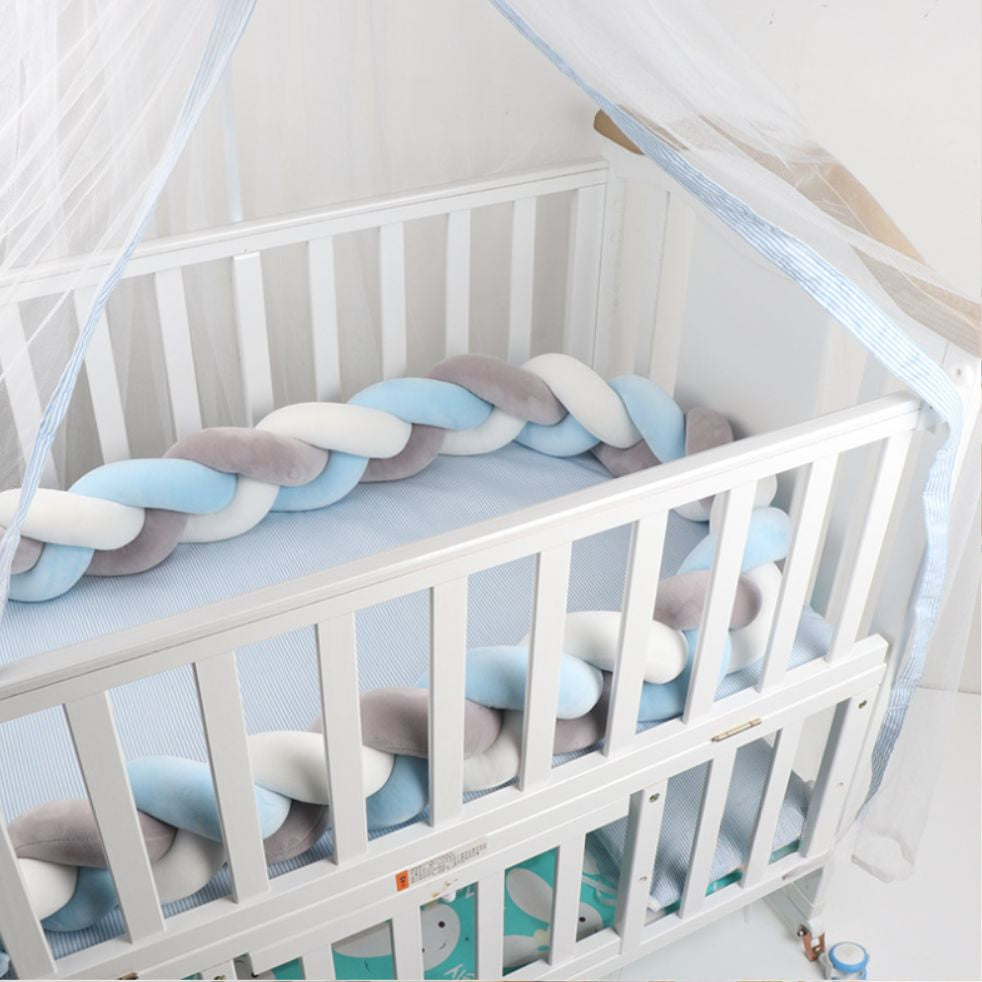 tresse de lit 3m bleu blanc gris coton doux