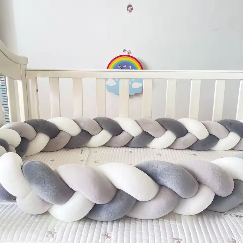 tresse de lit 3m coton doux gris blanc berceau bébé