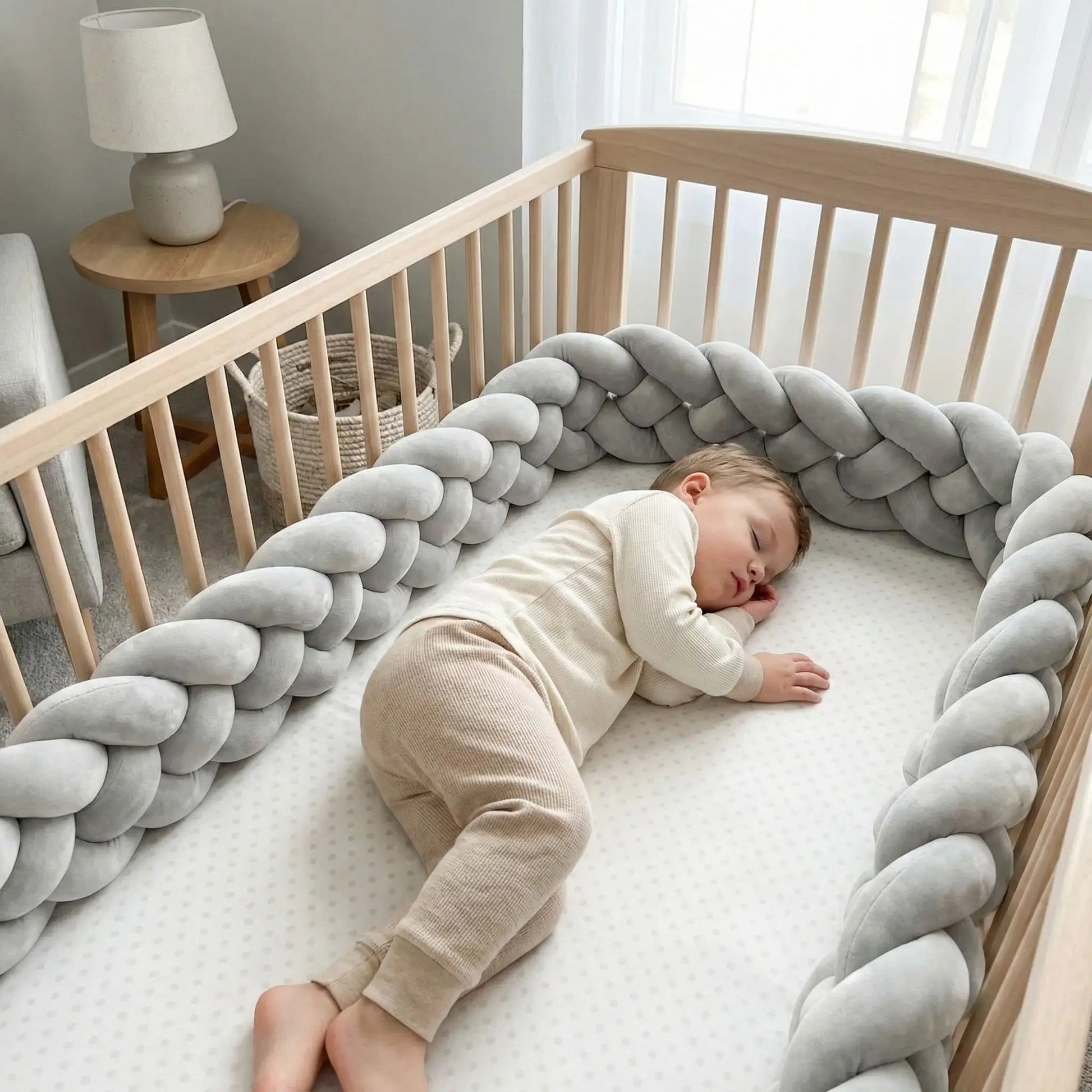 tresse de lit 3m grise douce garçon endormi berceau