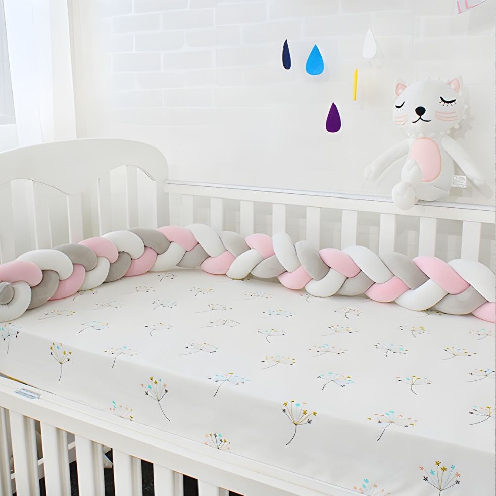 tresse de lit 3m rose blanc gris coton doux