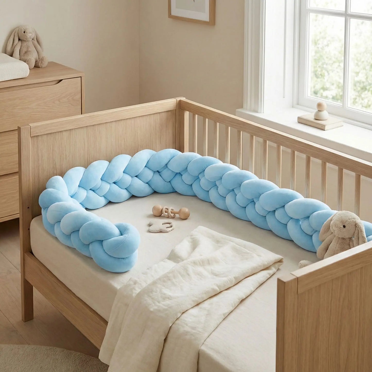 tresse de lit 4 brins bleu ciel décoration nurserie