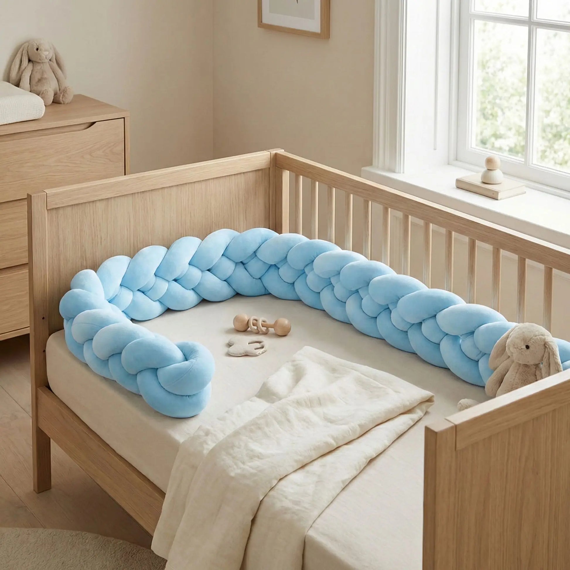 tresse de lit 4 brins bleu ciel décoration nurserie