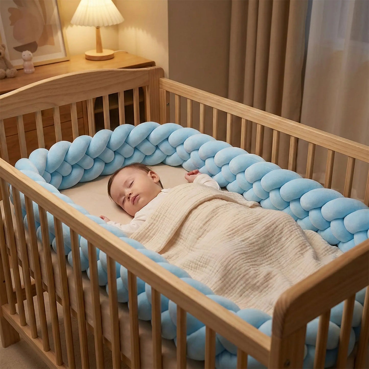 tresse de lit 4 brins bleu ciel enfant endormi berceau