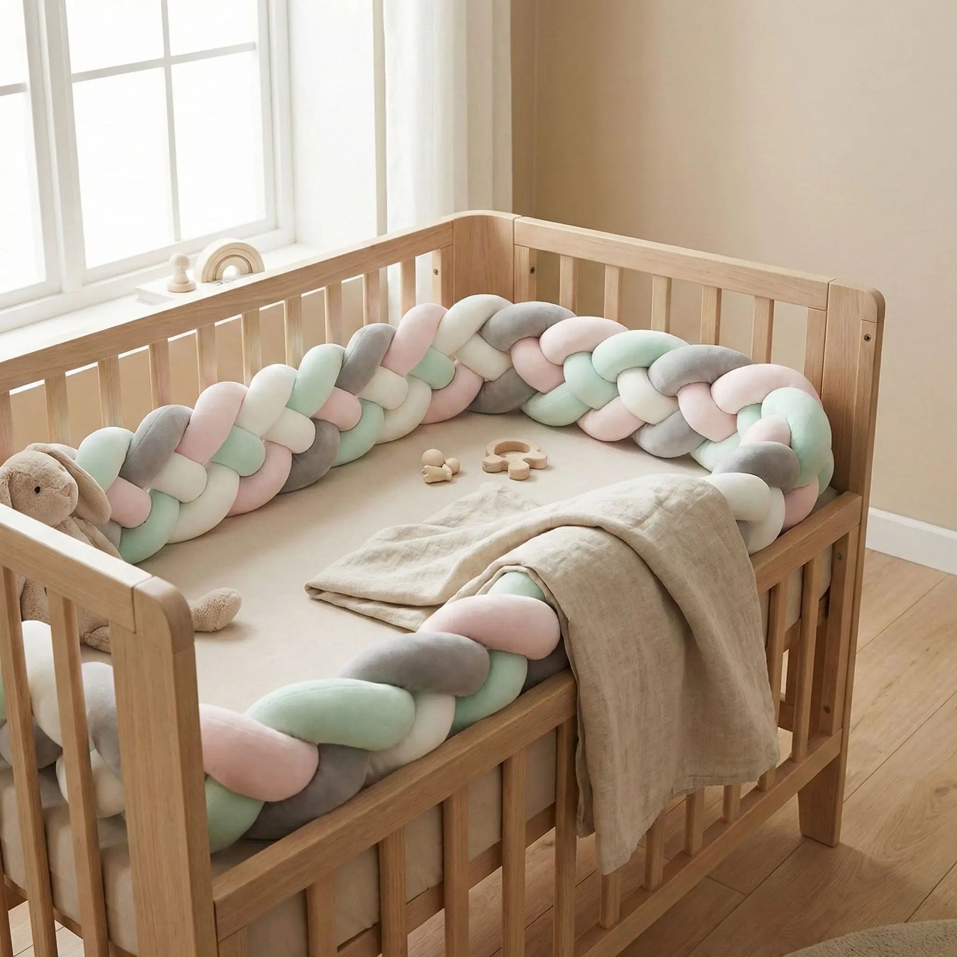 tresse de lit 4 brins gris blanc vert menthe berceau