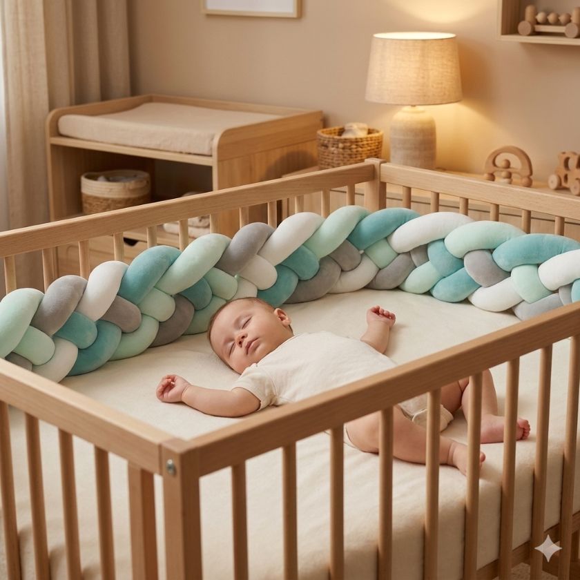 tresse de lit 4 brins gris vert menthe orchidée bébé