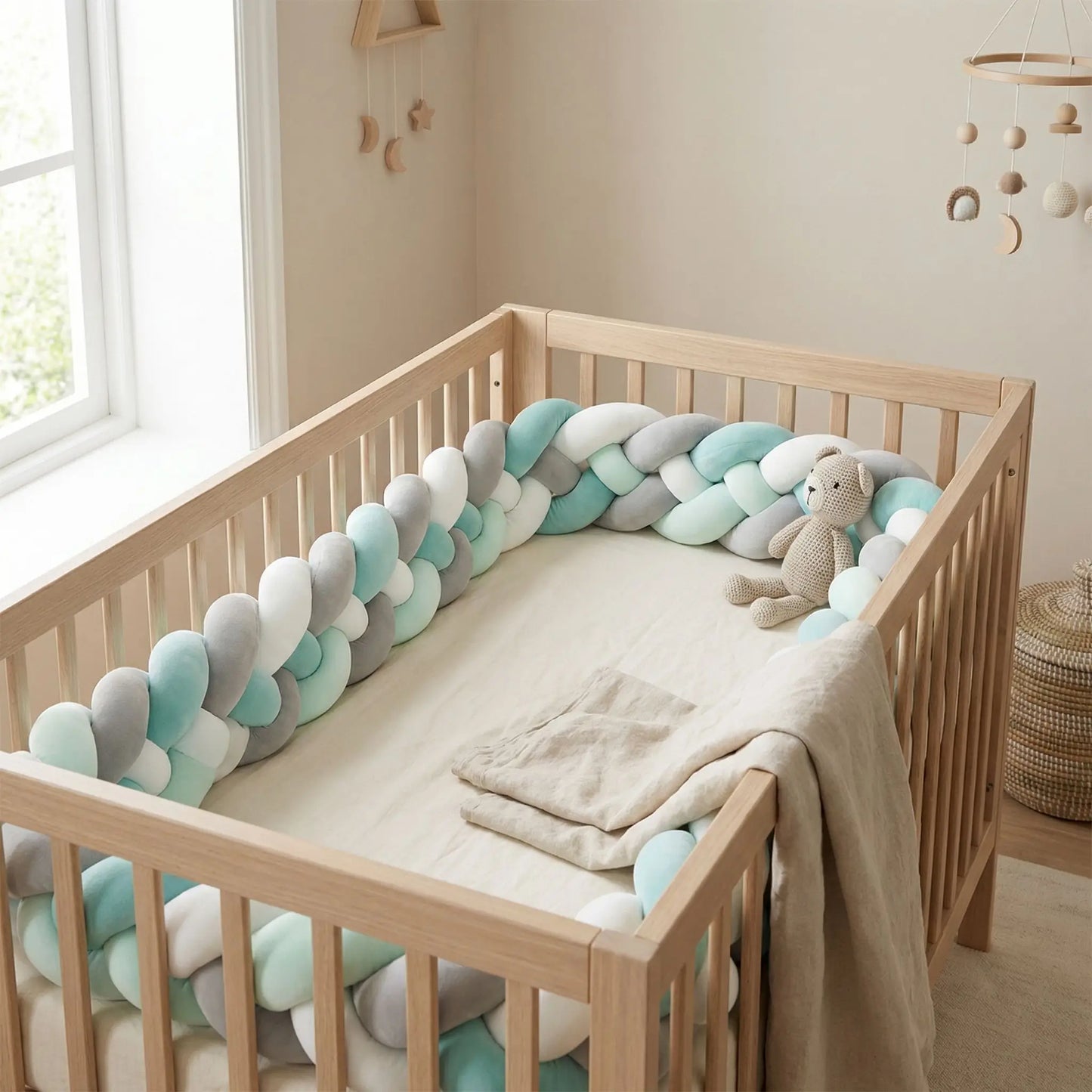 tresse de lit 4 brins gris vert menthe orchidée