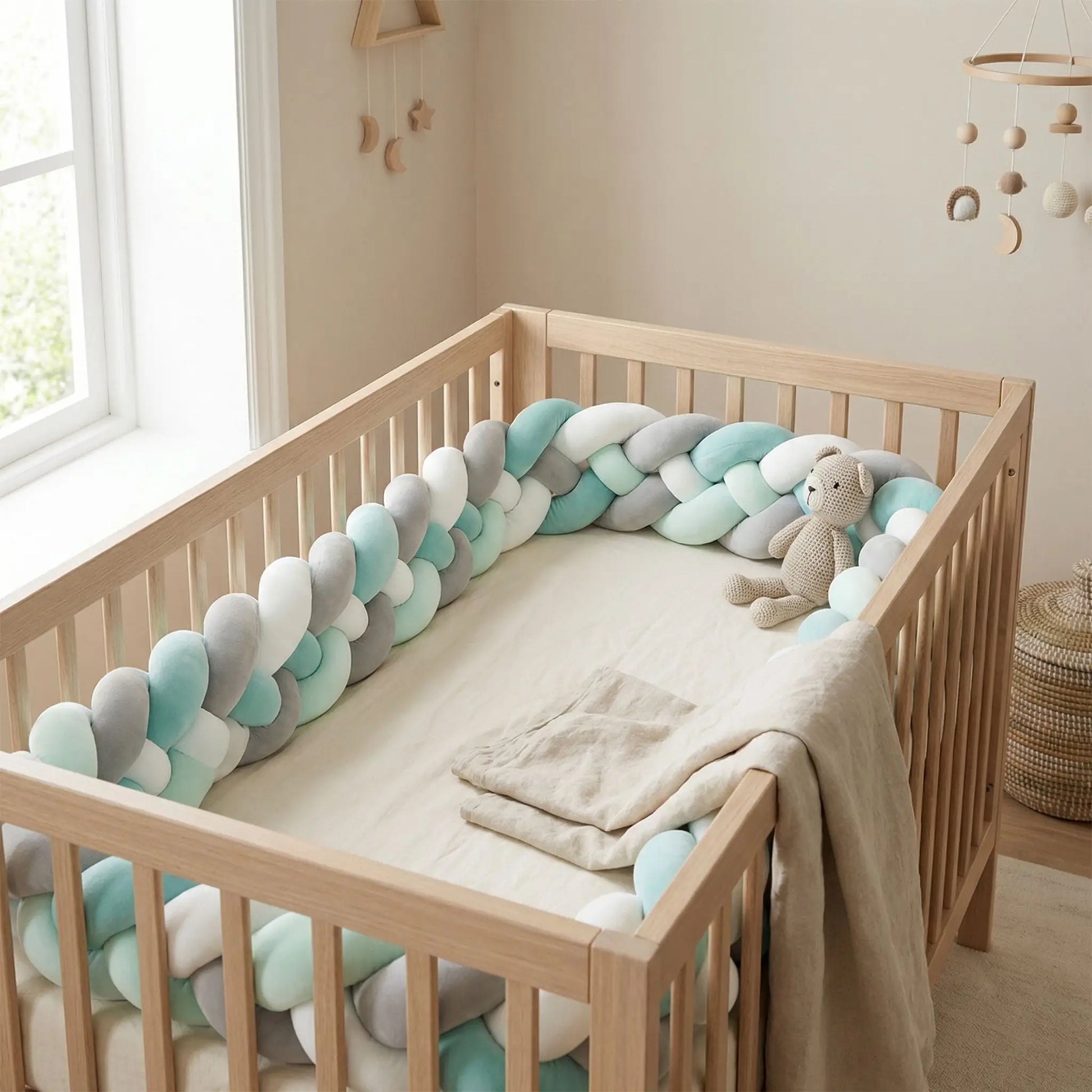 tresse de lit 4 brins gris vert menthe orchidée