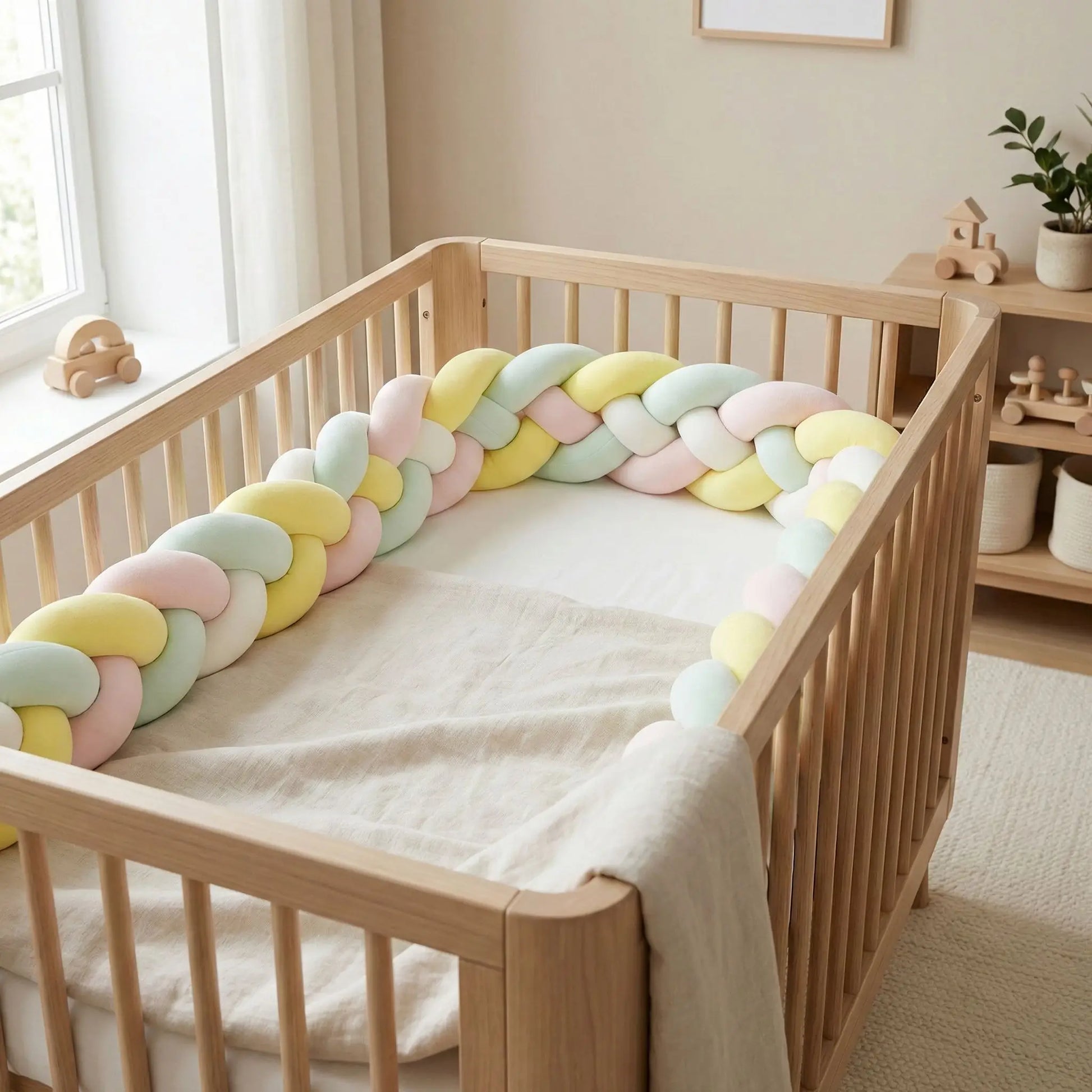 tresse de lit 4 brins rose blanc jaune vert menthe déco