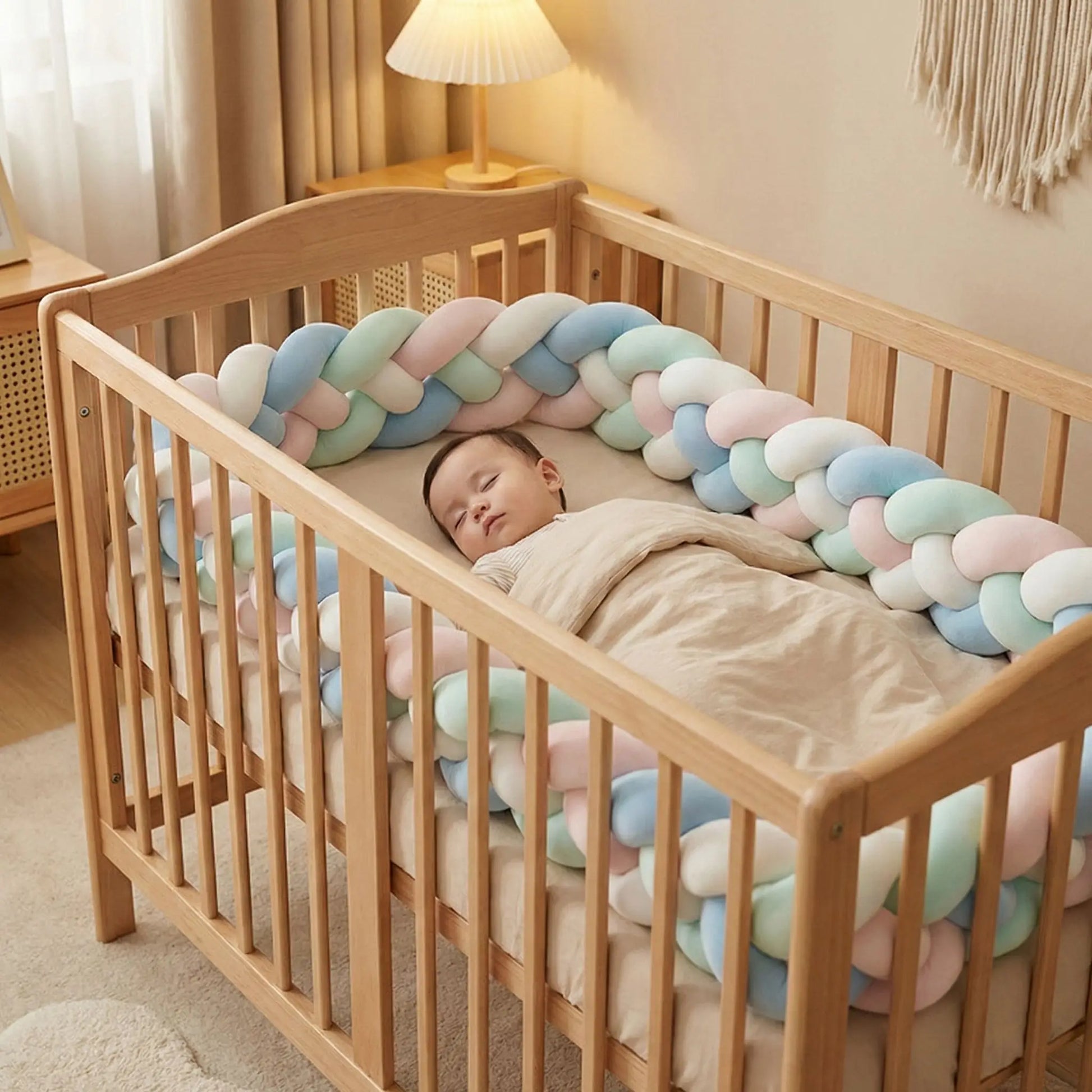 tresse de lit 4 brins rose blanc vert bleu