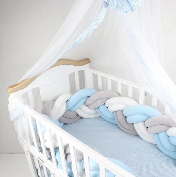 tresse de lit 6 brins douce bleu blanc gris