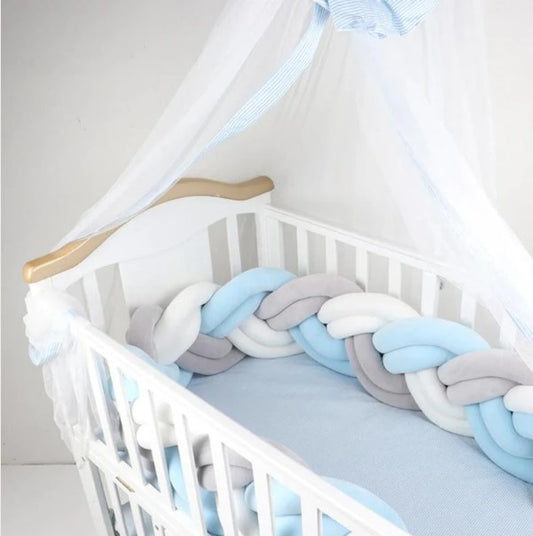 tresse de lit 6 brins douce bleu blanc gris