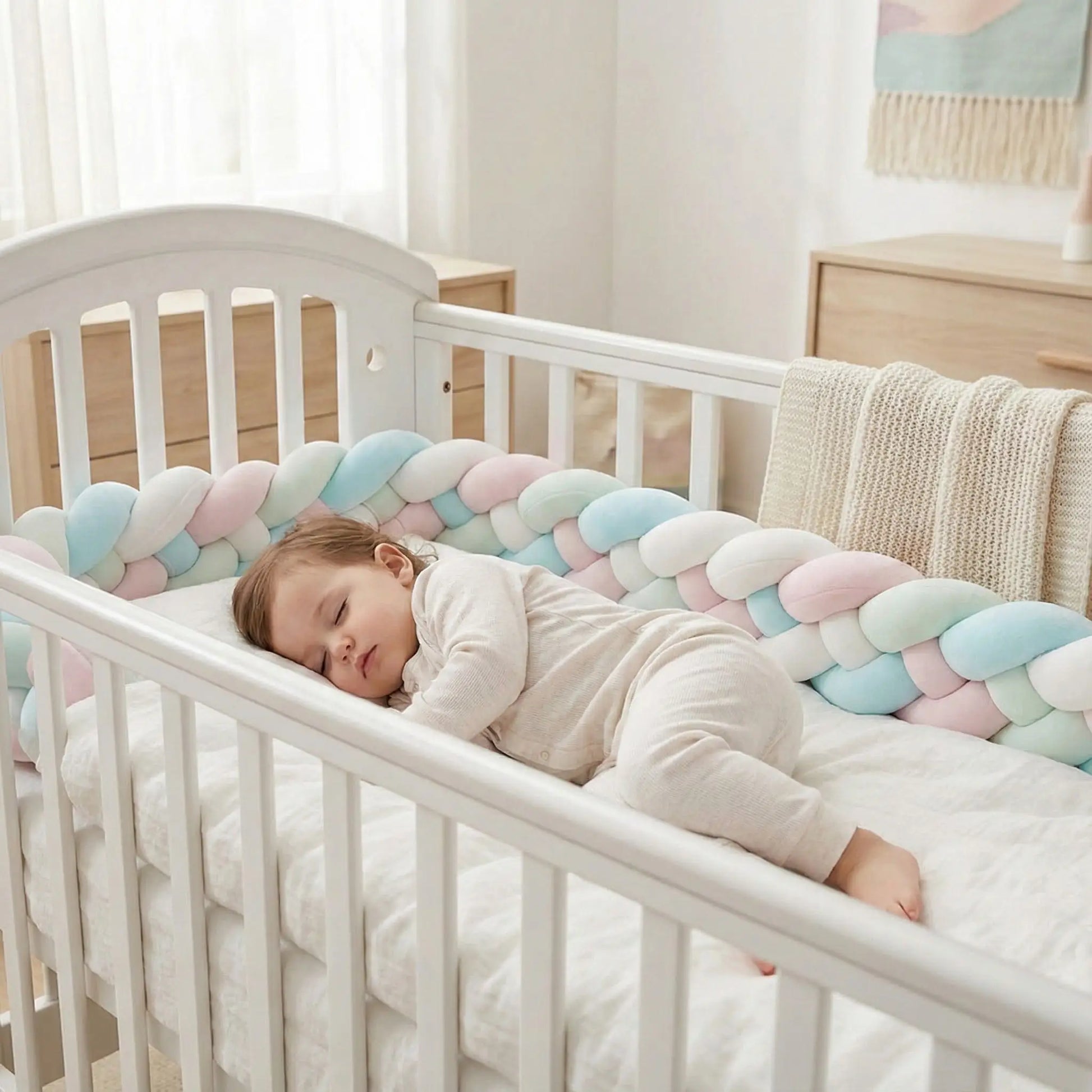 tresse de lit bébé bleu rose blanc enfant endormi