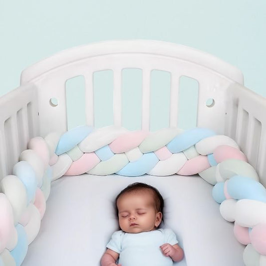 tresse de lit bebe bleu rose blanc fille endormie