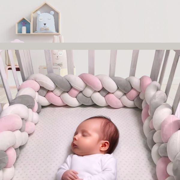 tresse de lit bebe rose gris blanc enfant endormi