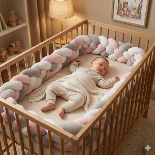 tresse de lit bébé rose gris blanc enfant sommeil