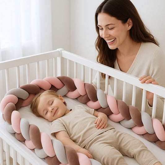 tresse de lit bebe rose marron gris enfant maman heureux