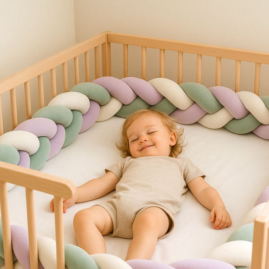 tresse de lit bebe vert blanc mauve bebe heureux