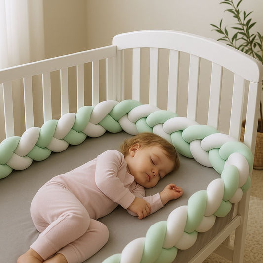 tresse de lit bebe vert menthe blanc endormi