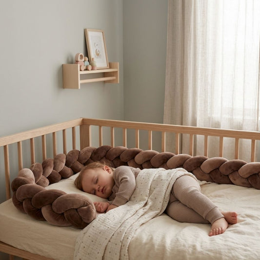 tresse de lit marron bébé endormi