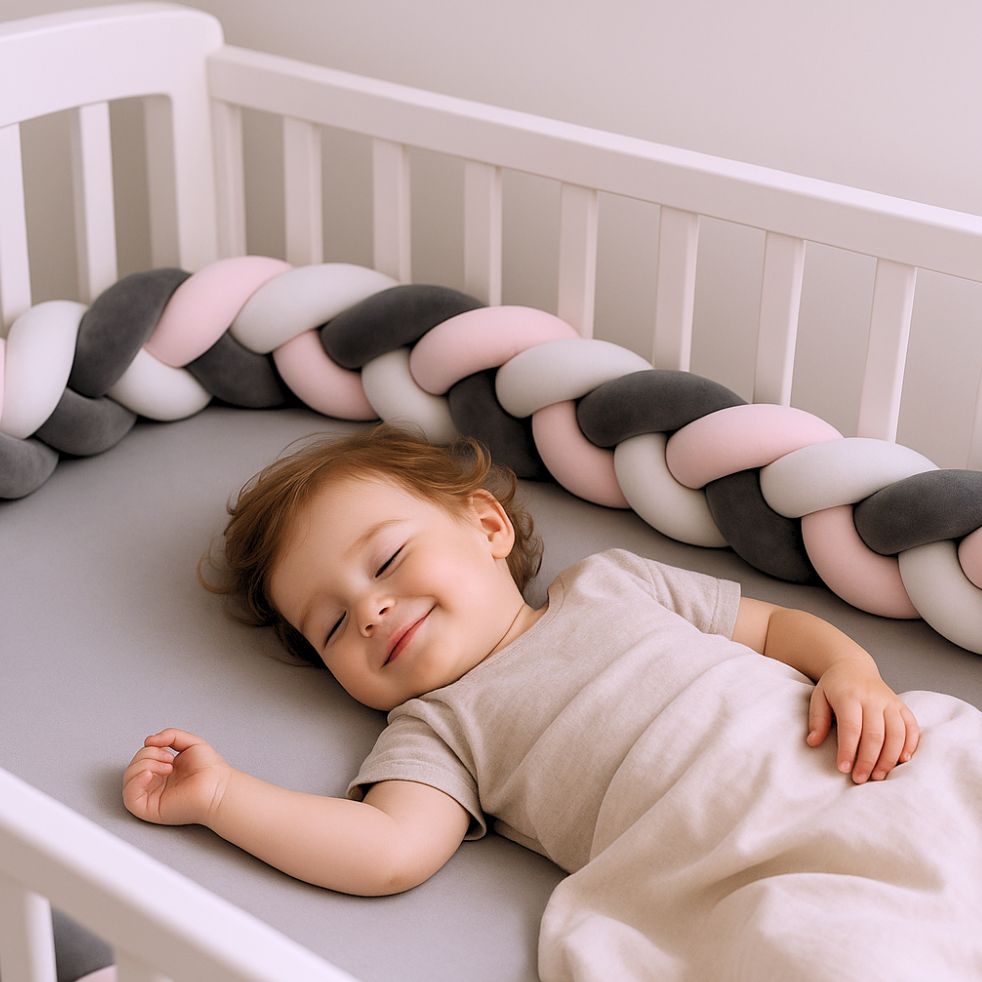 tresse de lit rose blanc noir enfant souriant