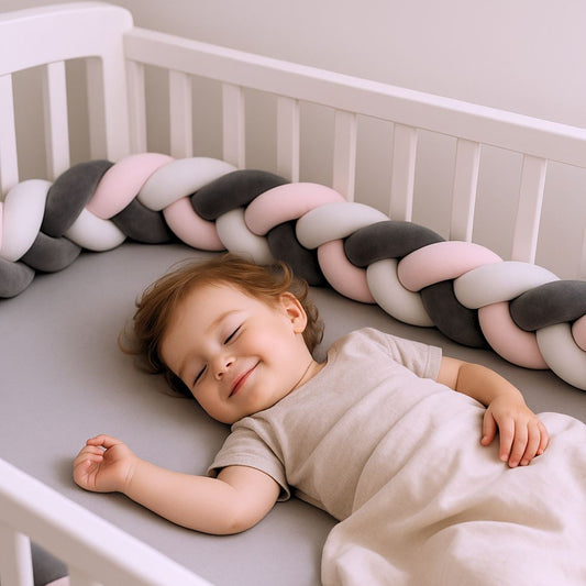 tresse de lit rose blanc noir enfant souriant