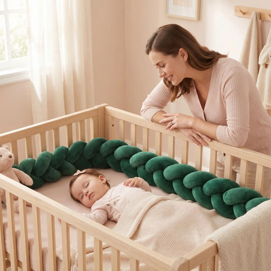 tresse de lit vert bebe endormi maman souriante
