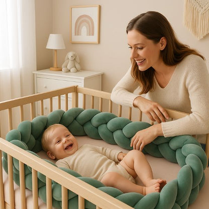 tresse de lit vert sauvage enfant souraint dans lit