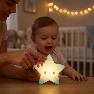 Veilleuse bébé bleu maman enfant souriant