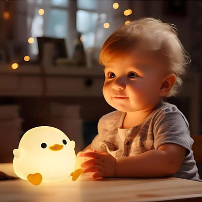 veilleuse bébé canard sécuritaire lumière douce enfant souriant
