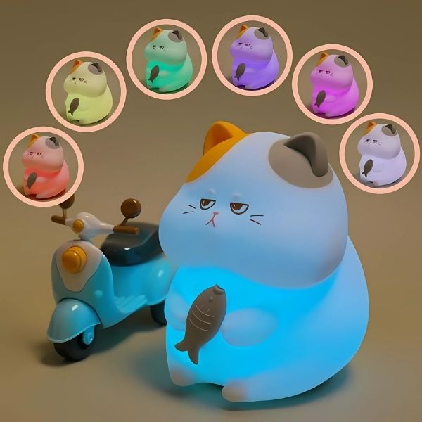 veilleuse bébé chat silicone mignonne tamisée portable multicolore