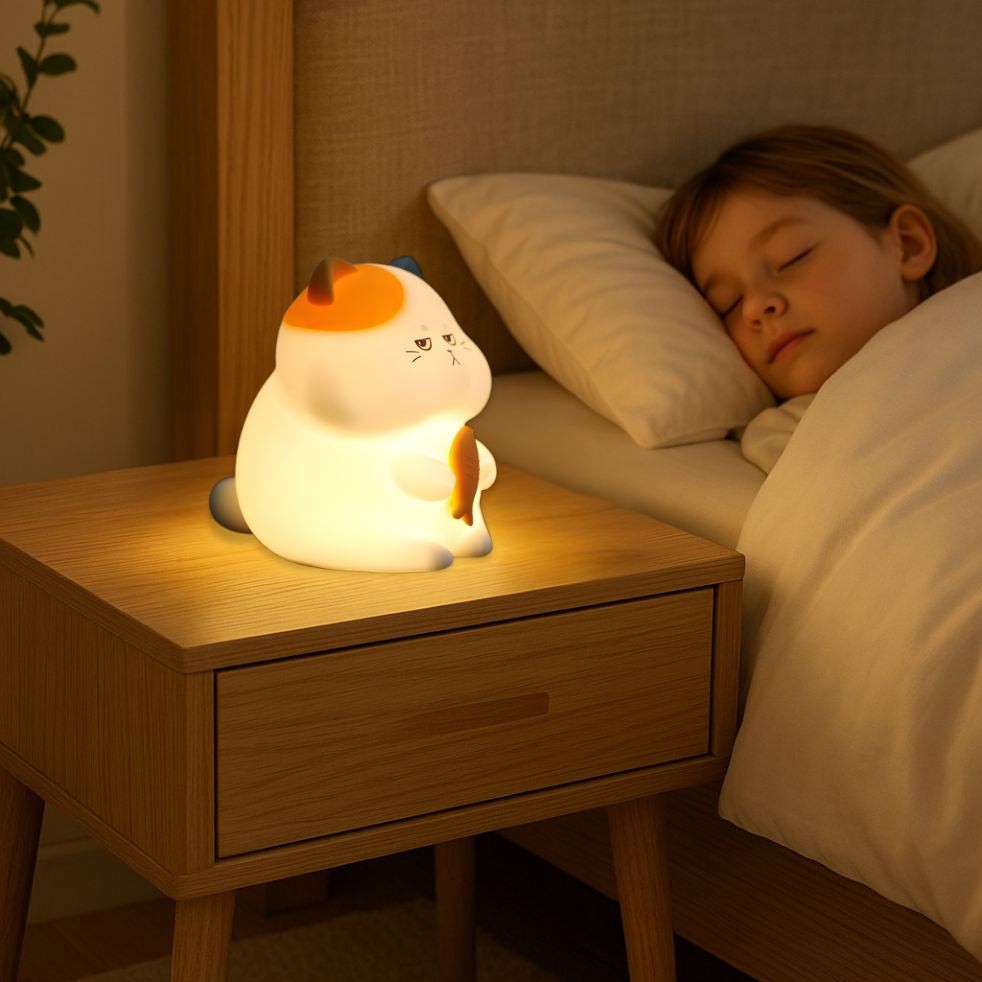 veilleuse bébé chat silicone nomade usd fille endormie lit