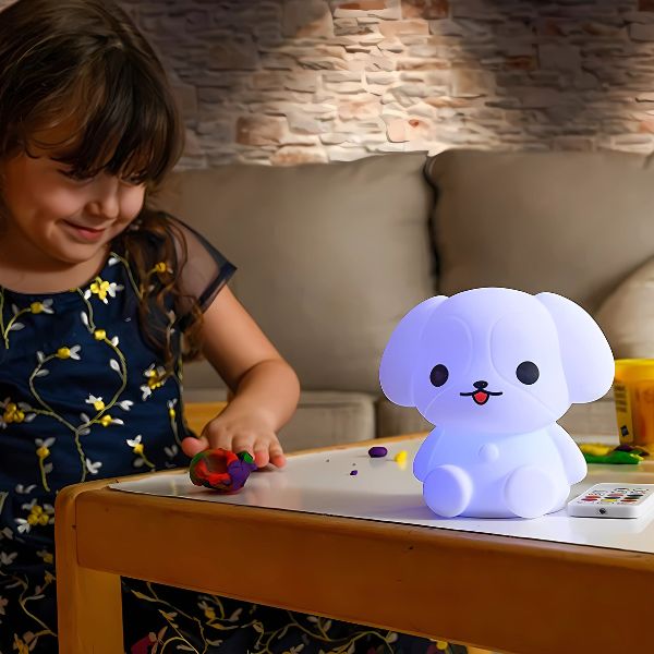 veilleuse bébé chien silicone adorable fille joyeuse