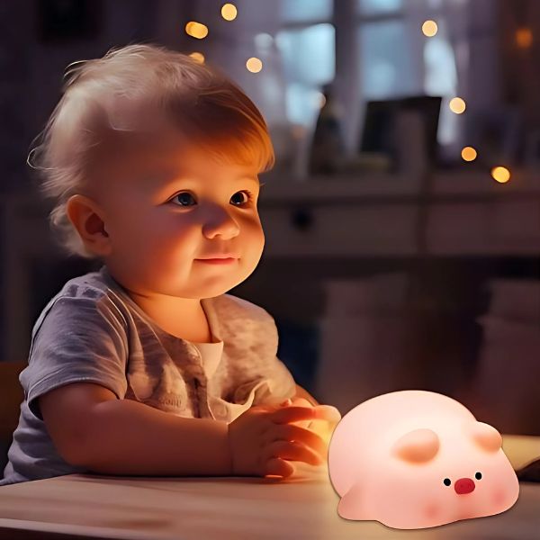 veilleuse bébé cochon sécuritaire silicone tactile
